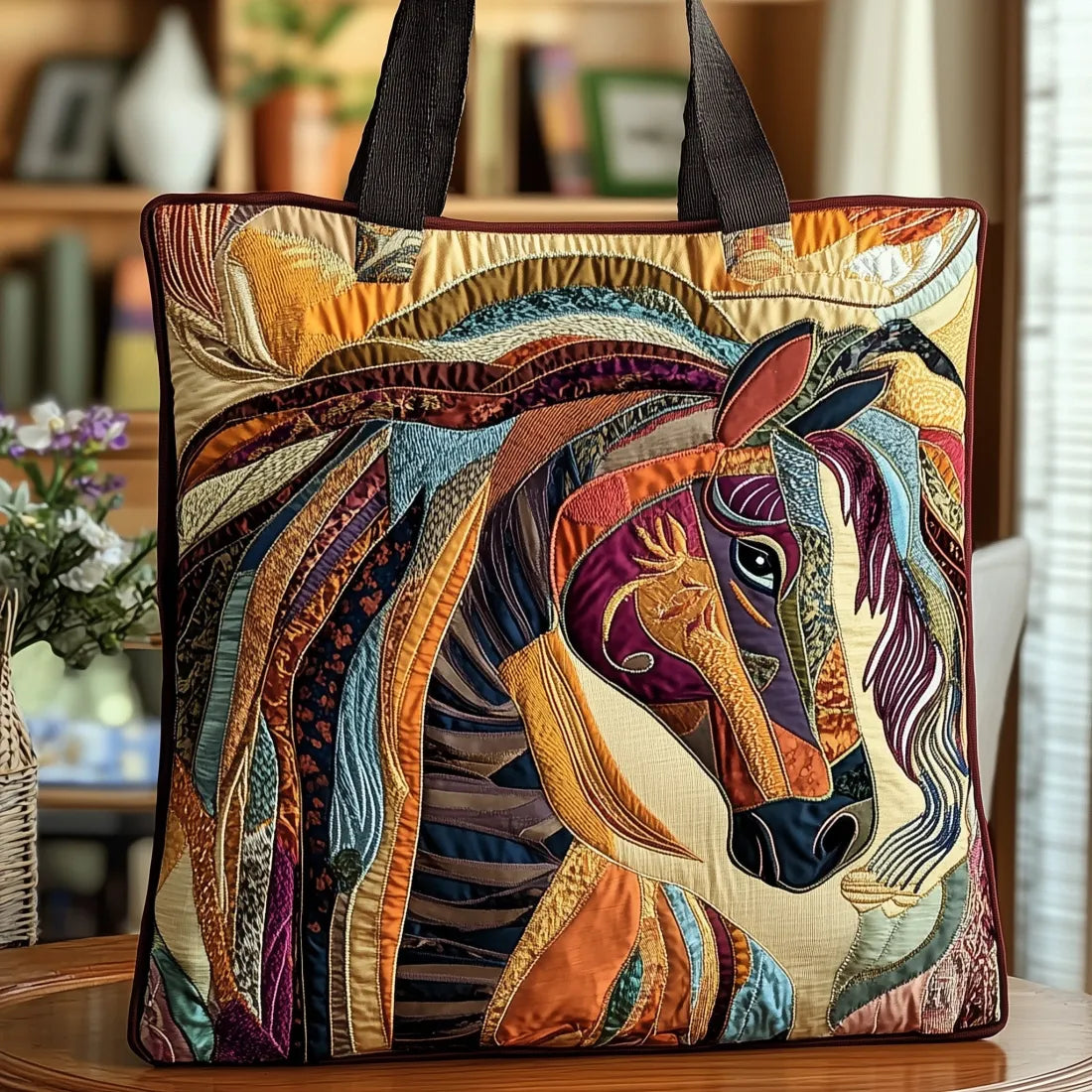 Linnea – Bolso tote acolchado con estampado de caballo