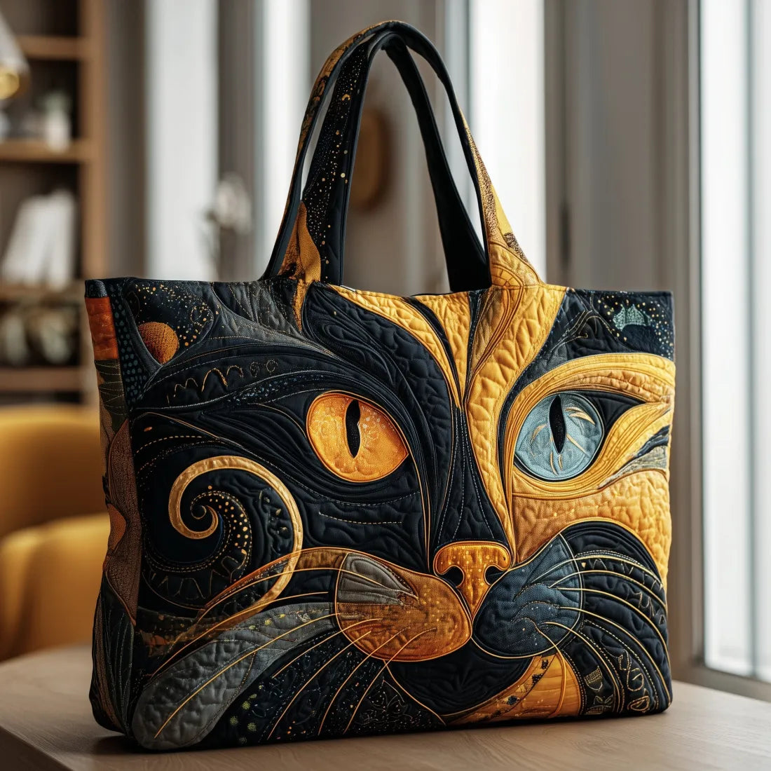 Stina – Bolso tote acolchado con estampado de gato
