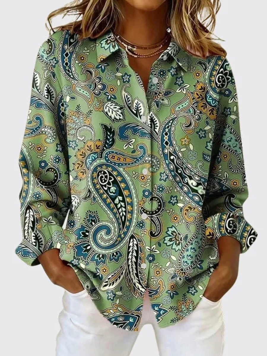 Joanna™ | Blusa con botones y estampado de cachemir