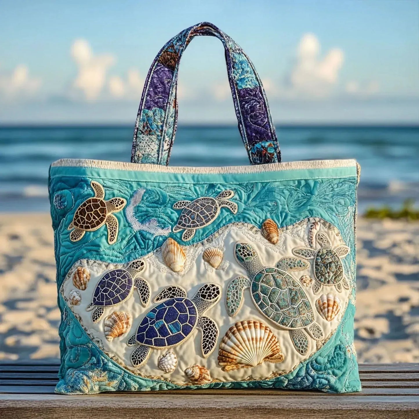 Beata – Bolso tote acolchado hecho a mano con motivo marino