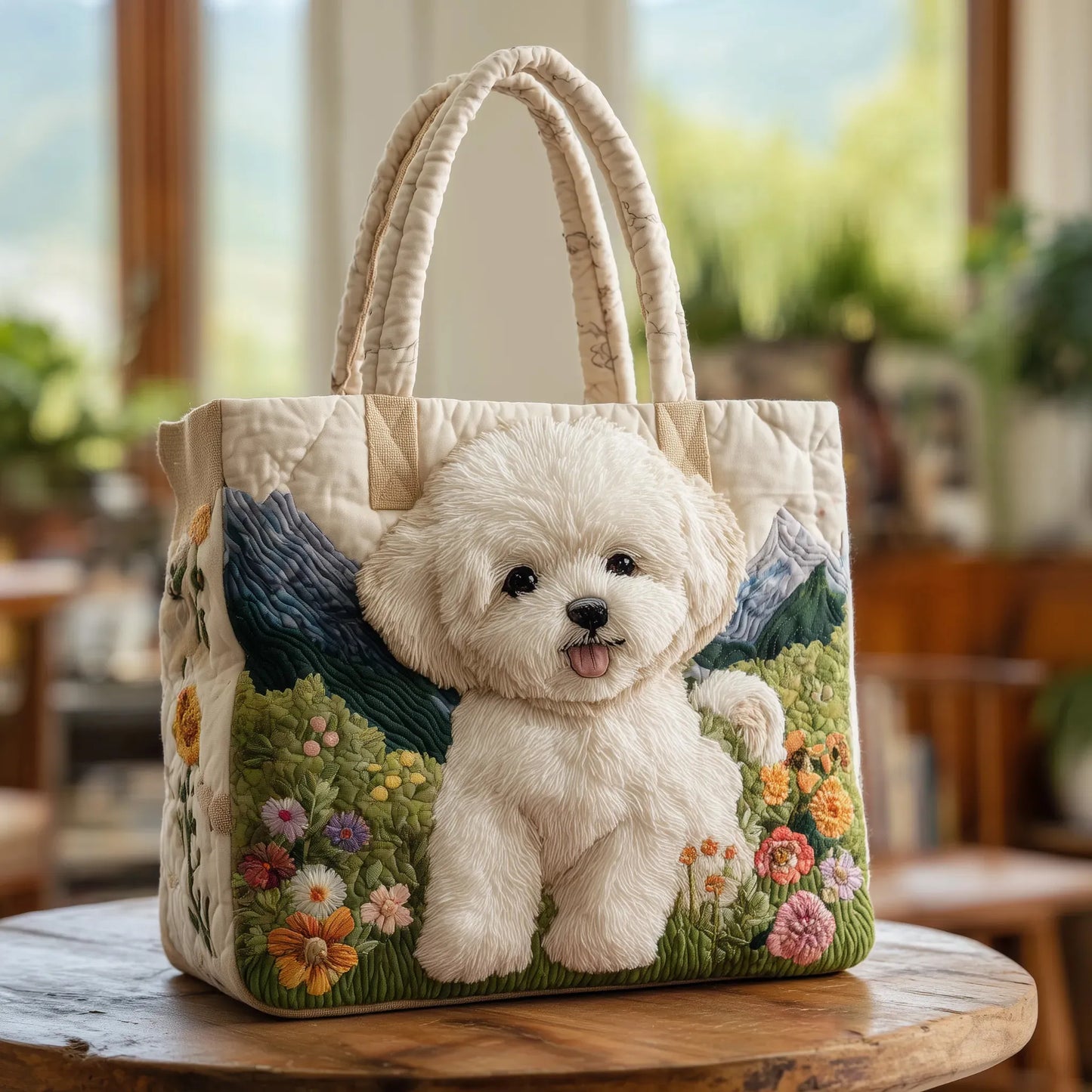 Anita – Bolso tote acolchado con estampado de perro