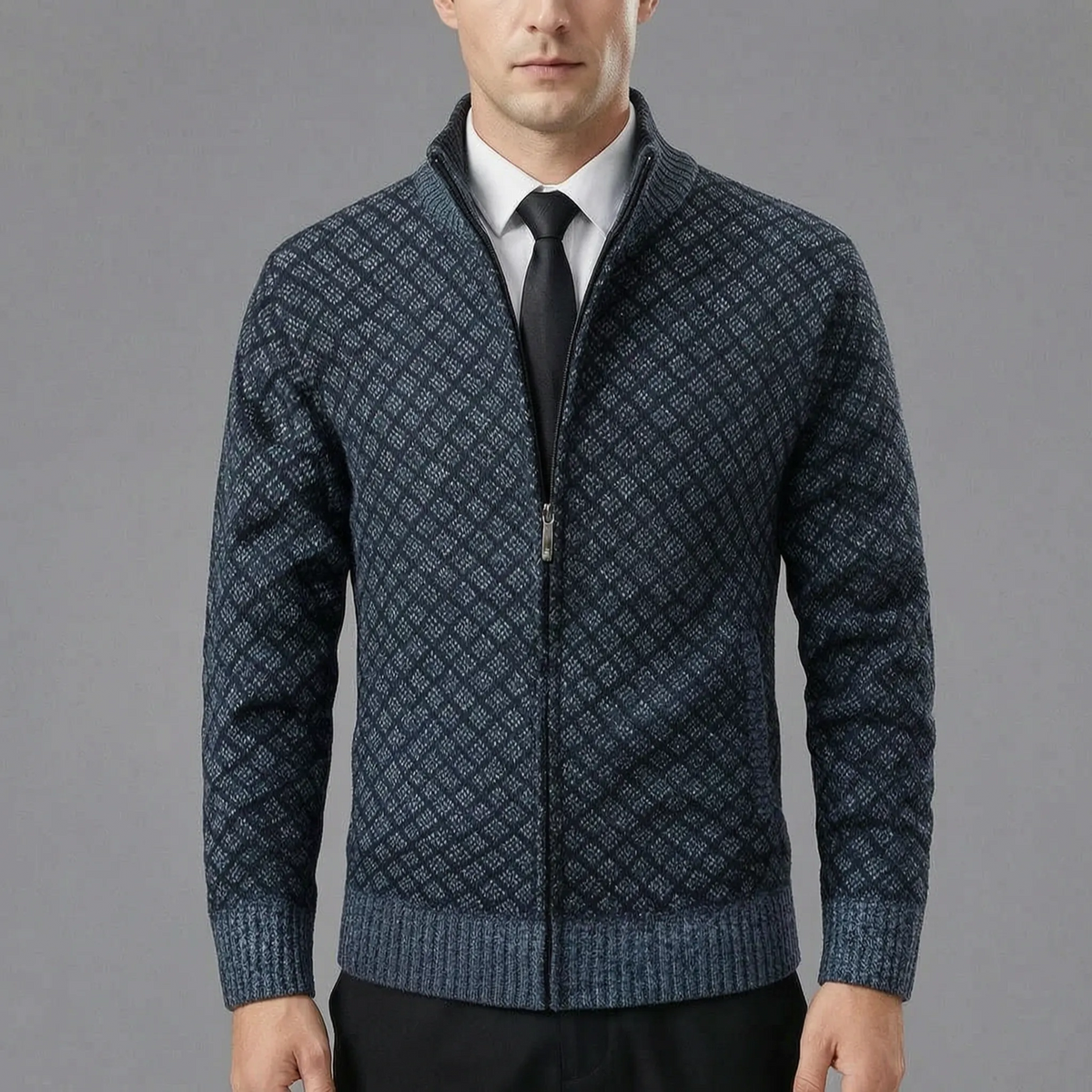 Cárdigan de punto de hombre | Con cremallera y cuello alto