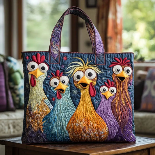 Alva – Bolso tote acolchado hecho a mano con gallinas