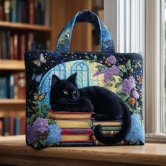 Eva – Bolso tote acolchado tipo patchwork con estampado de gato