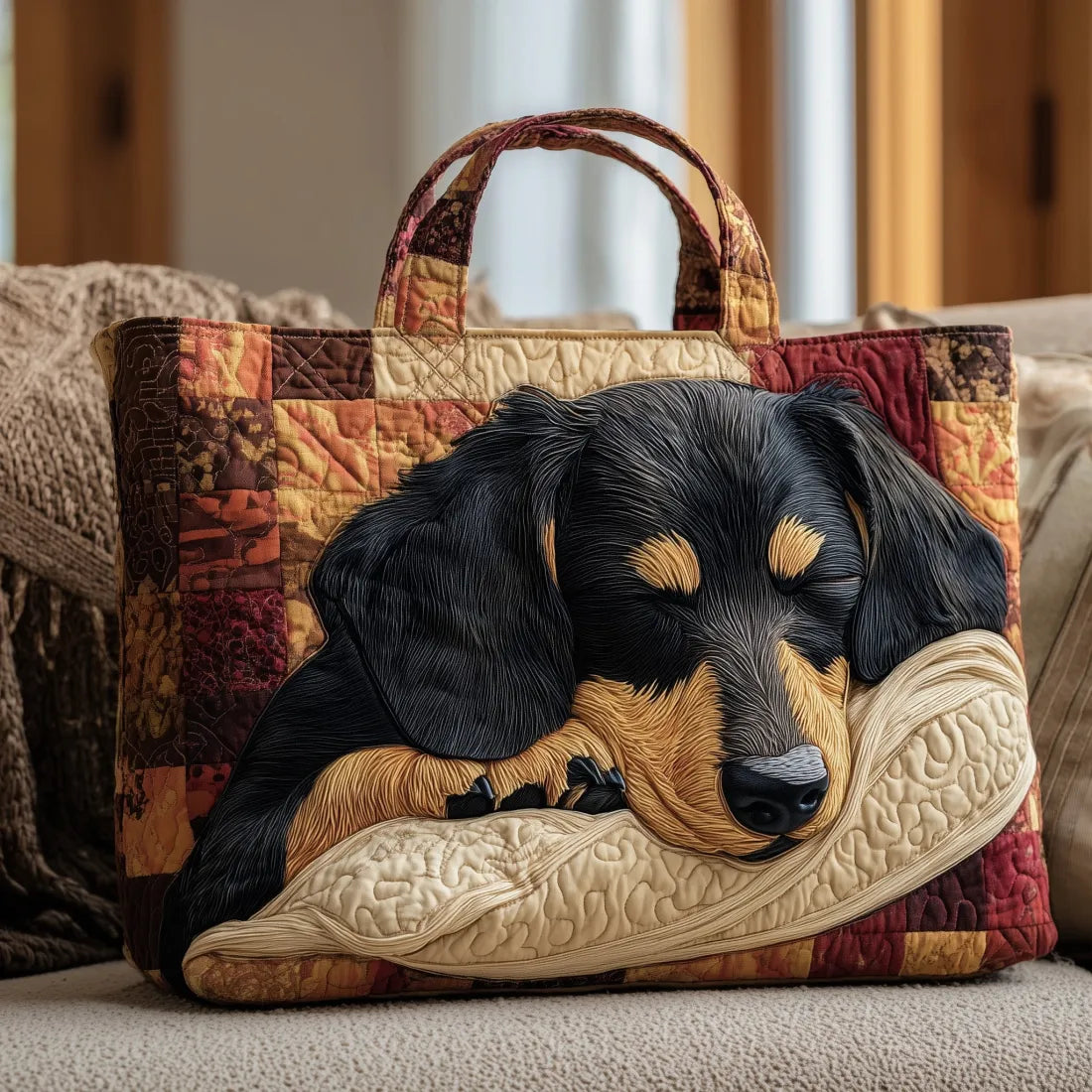 Hillevi – Bolso tote acolchado con estampado de perro