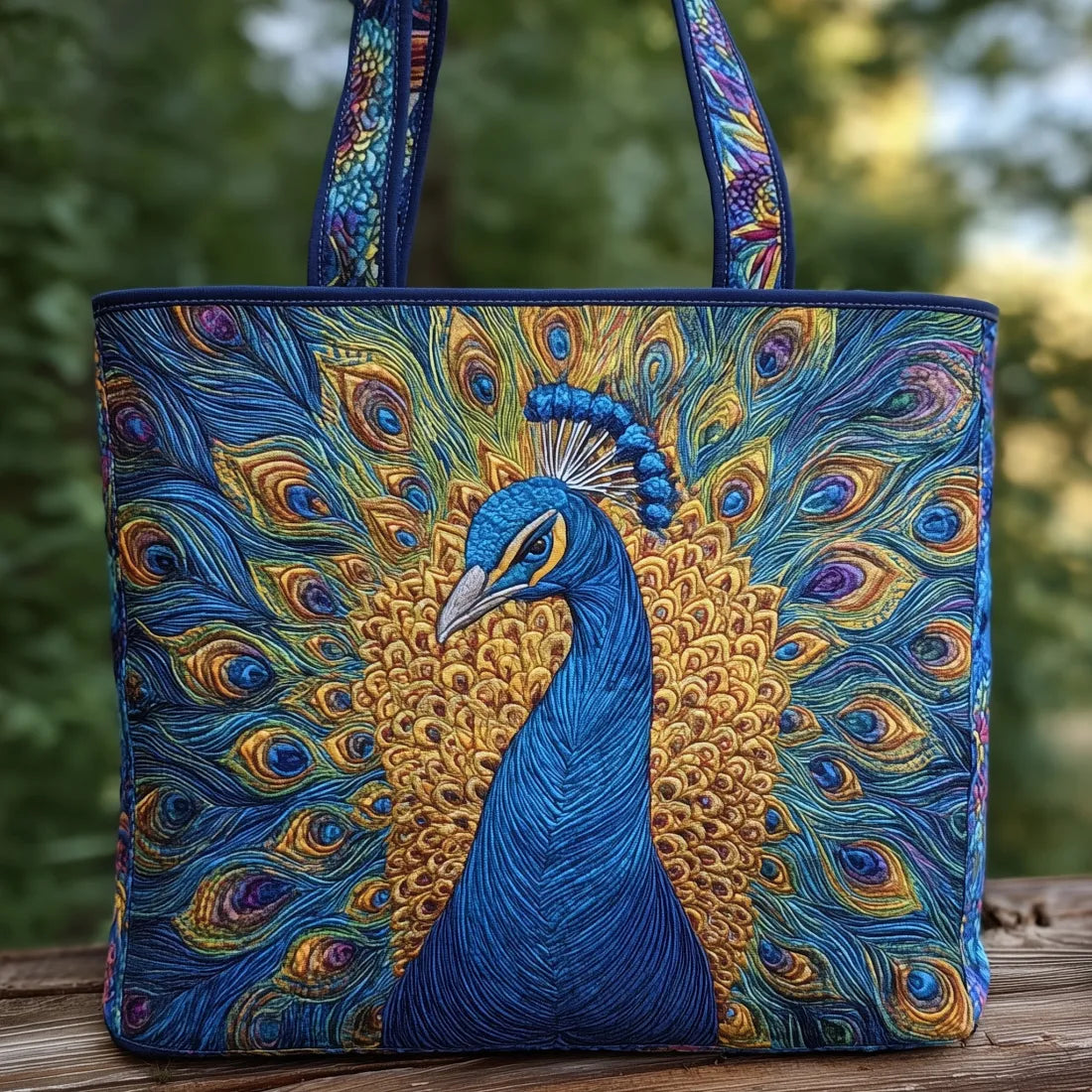 Agneta – Bolso tote hecho a mano con estampado de pavo real