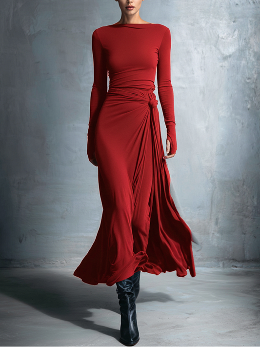 Naomie | Vestido maxi con nudo de seda