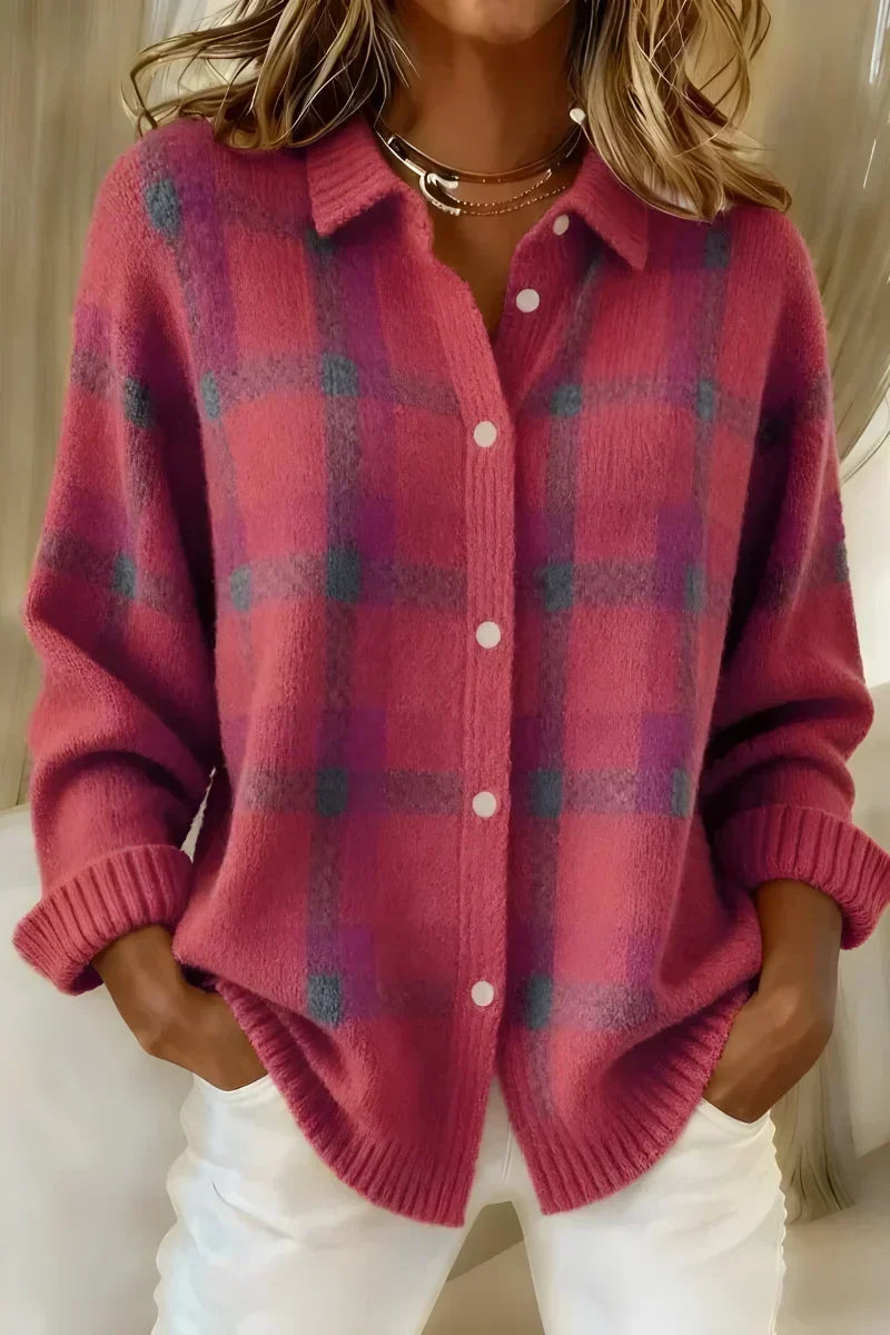 Ashley™ | Cárdigan de cuadros clásico con cuello