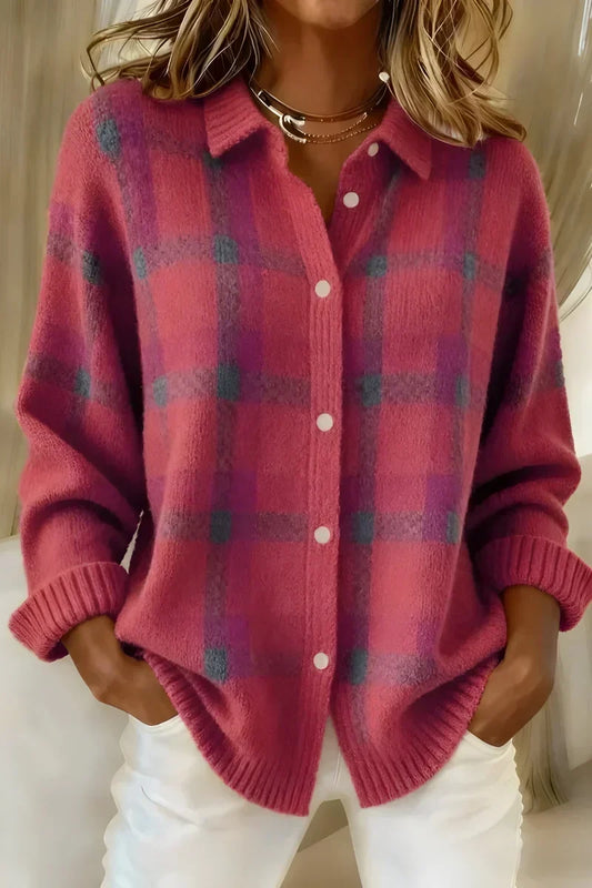 Ashley™ | Cárdigan de cuadros clásico con cuello