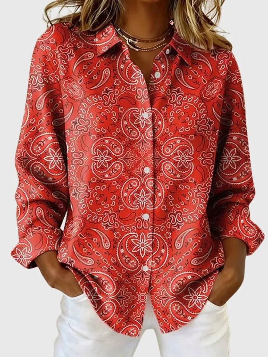 Joanna™ | Blusa con botones y estampado de cachemir