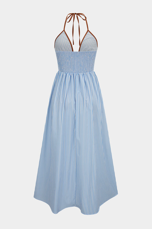 Luna - Vestido maxi halter de rayas primaverales