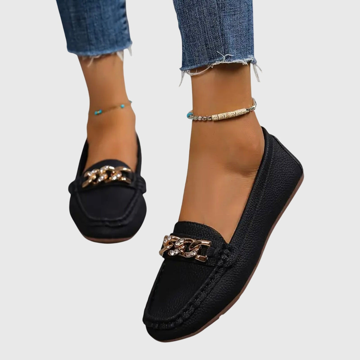 Edurne | Mocasines planos con hebilla de diamantes