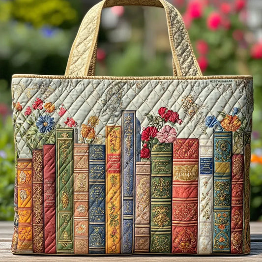 Selma – Bolso tote acolchado con estampado de biblioteca