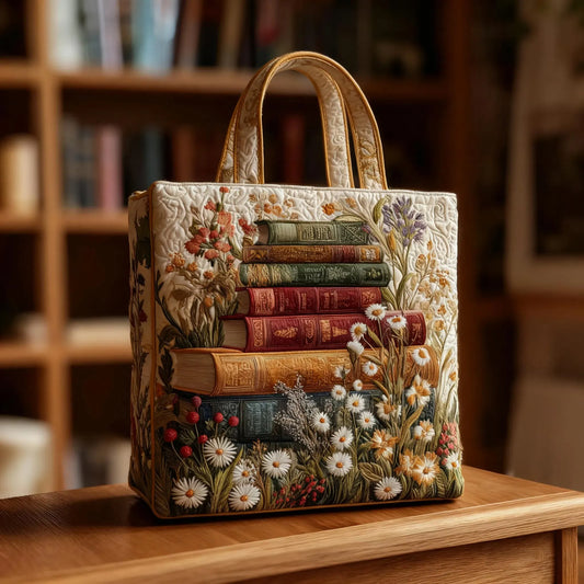 Eileen – Bolso acolchado con motivo bordado de pilas de libros