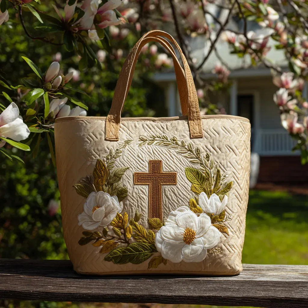 Sigrid – Bolso tote acolchado con motivo de cruz bordado