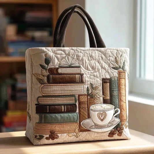 Margareta – Bolso tote acolchado con estampado de libros