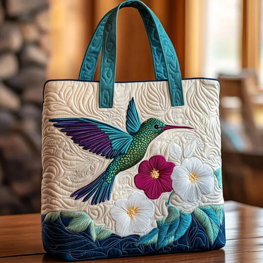 Vivi – Bolso tote acolchado con colibrí y flores