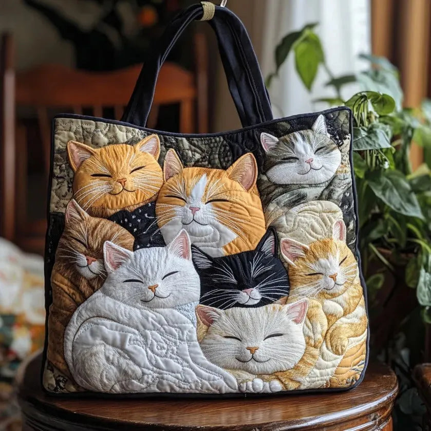Katarina – Bolso de tela acolchado con estampado de gato