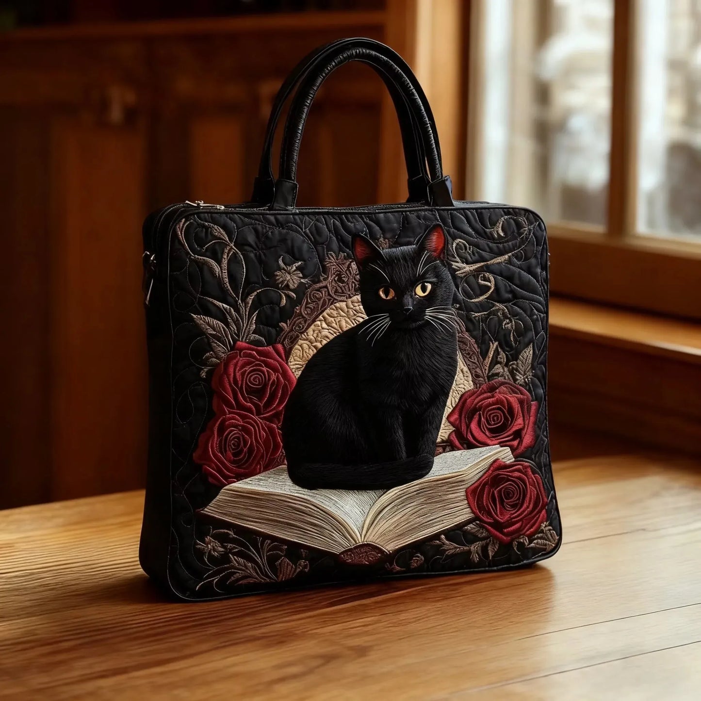 Ida – Bolso de mano acolchado con motivo bordado de gato