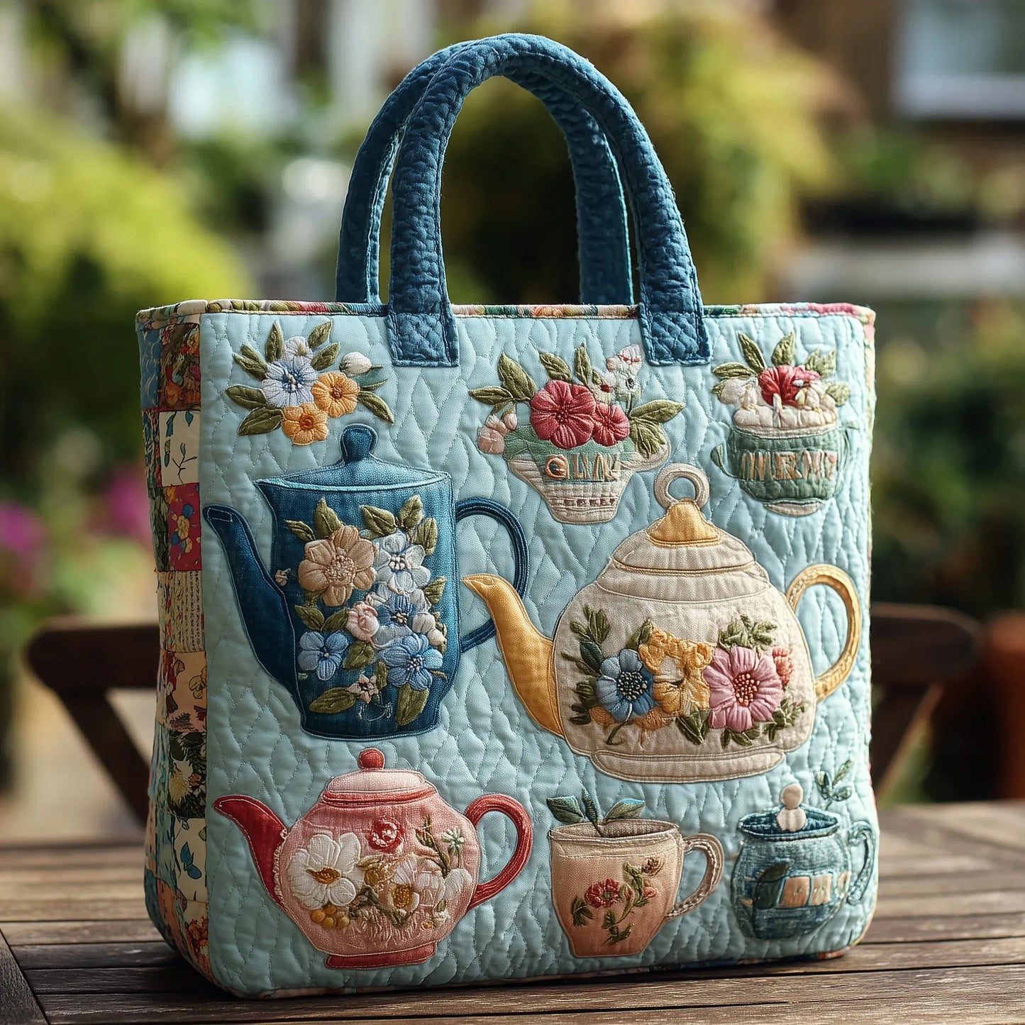 Yvonne – Bolso de compras acolchado con teteras bordadas