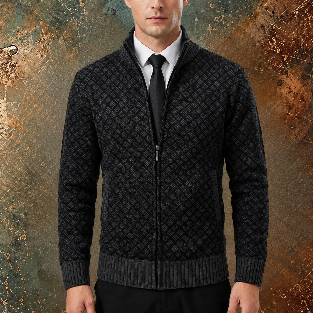 Cárdigan de punto de hombre | Con cremallera y cuello alto