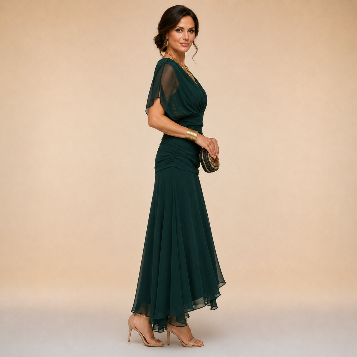 Emma | Vestido largo de noche con escote en V drapeado