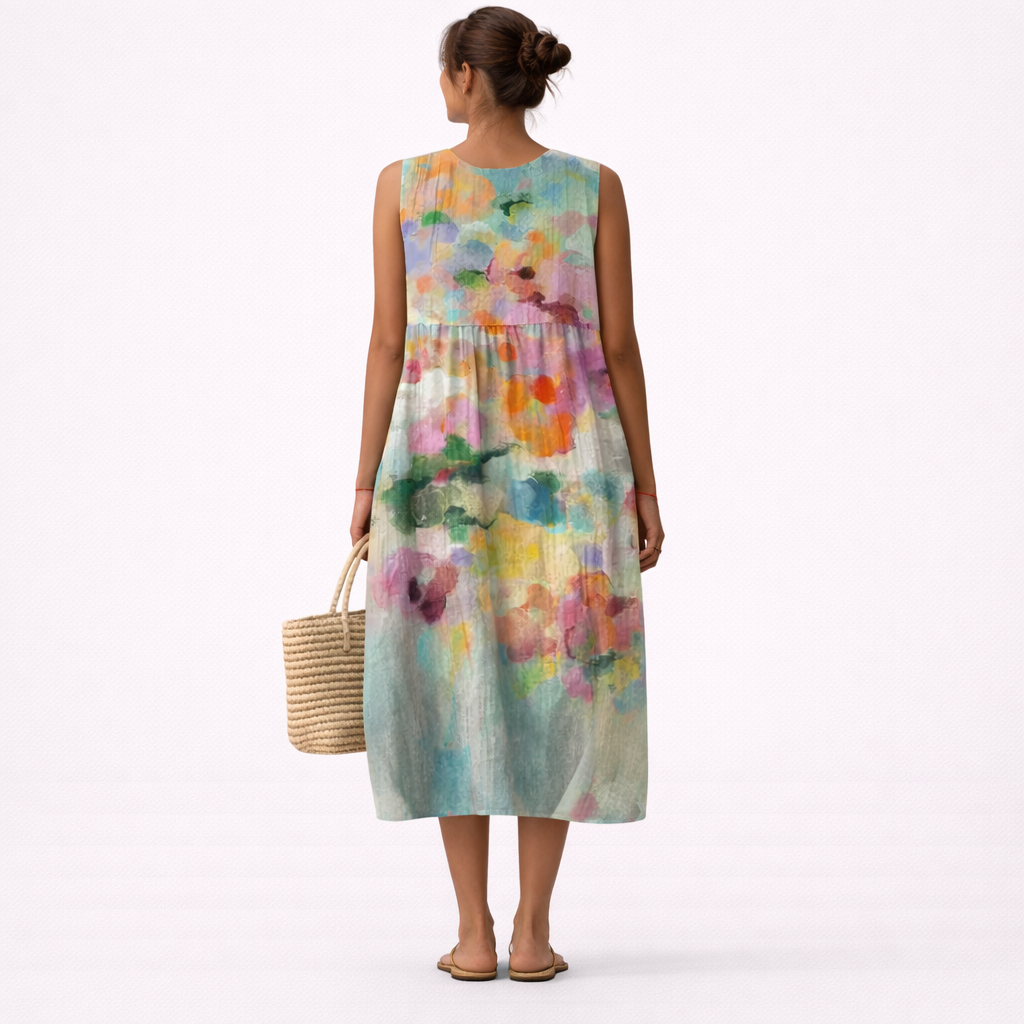 Vestido midi elegante multicolor Carla