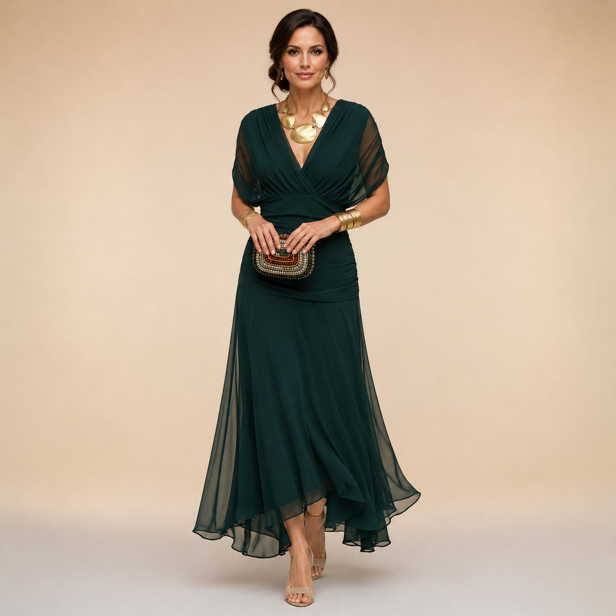 Emma | Vestido largo de noche con escote en V drapeado