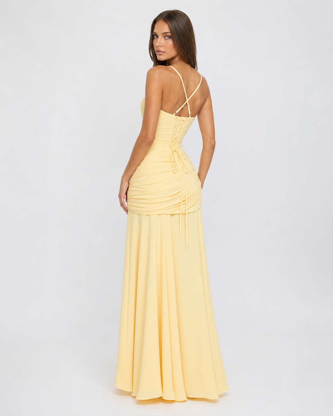 ENIE | Vestido largo con escote cuadrado fruncido