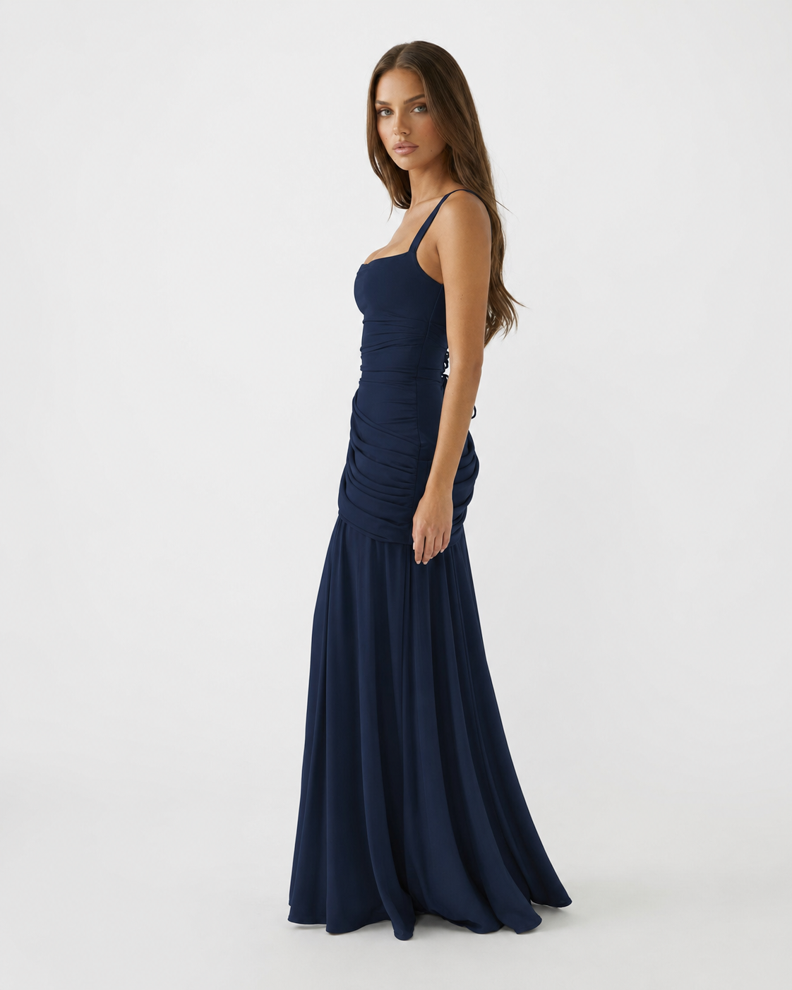 ENIE | Vestido largo con escote cuadrado fruncido