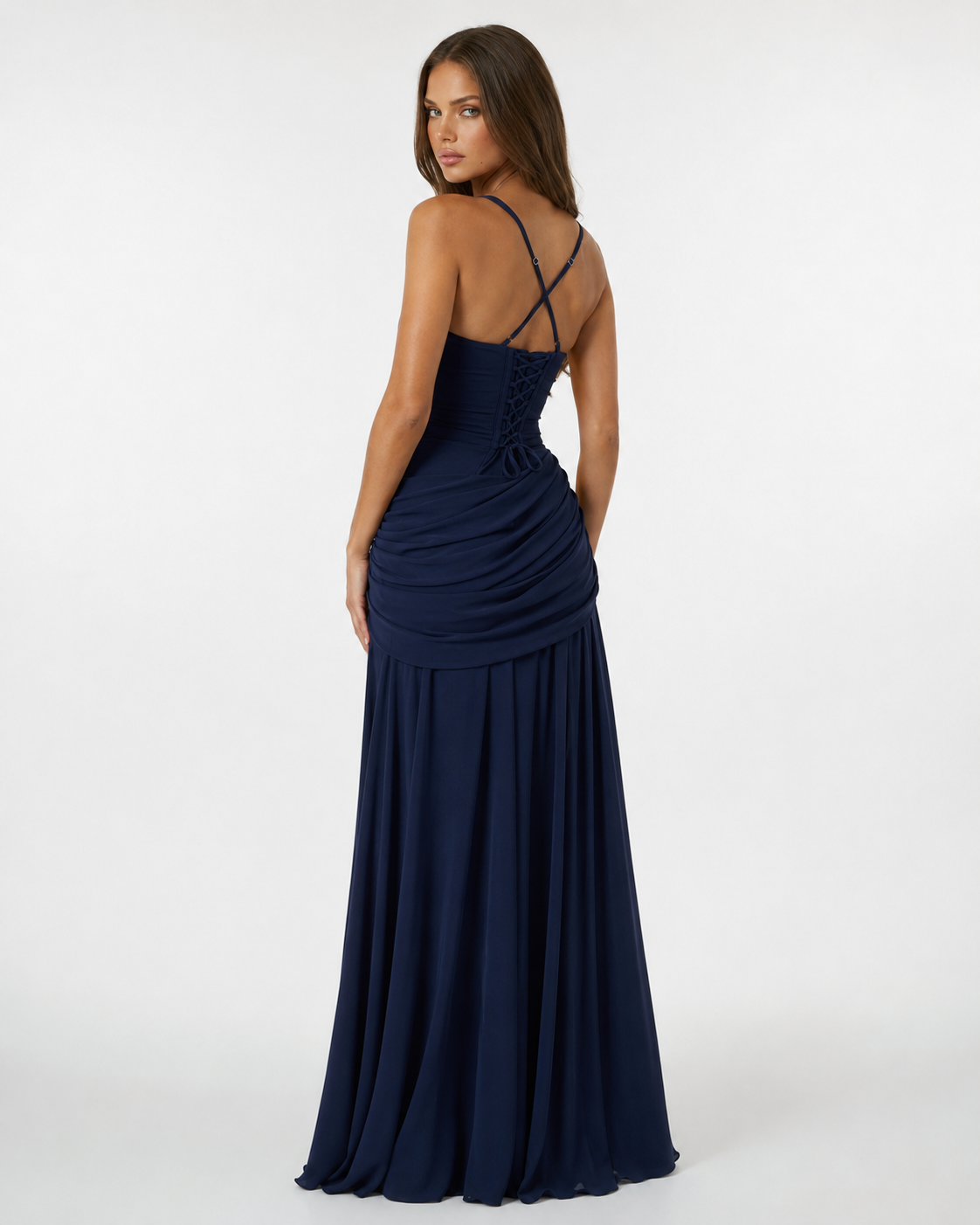 ENIE | Vestido largo con escote cuadrado fruncido