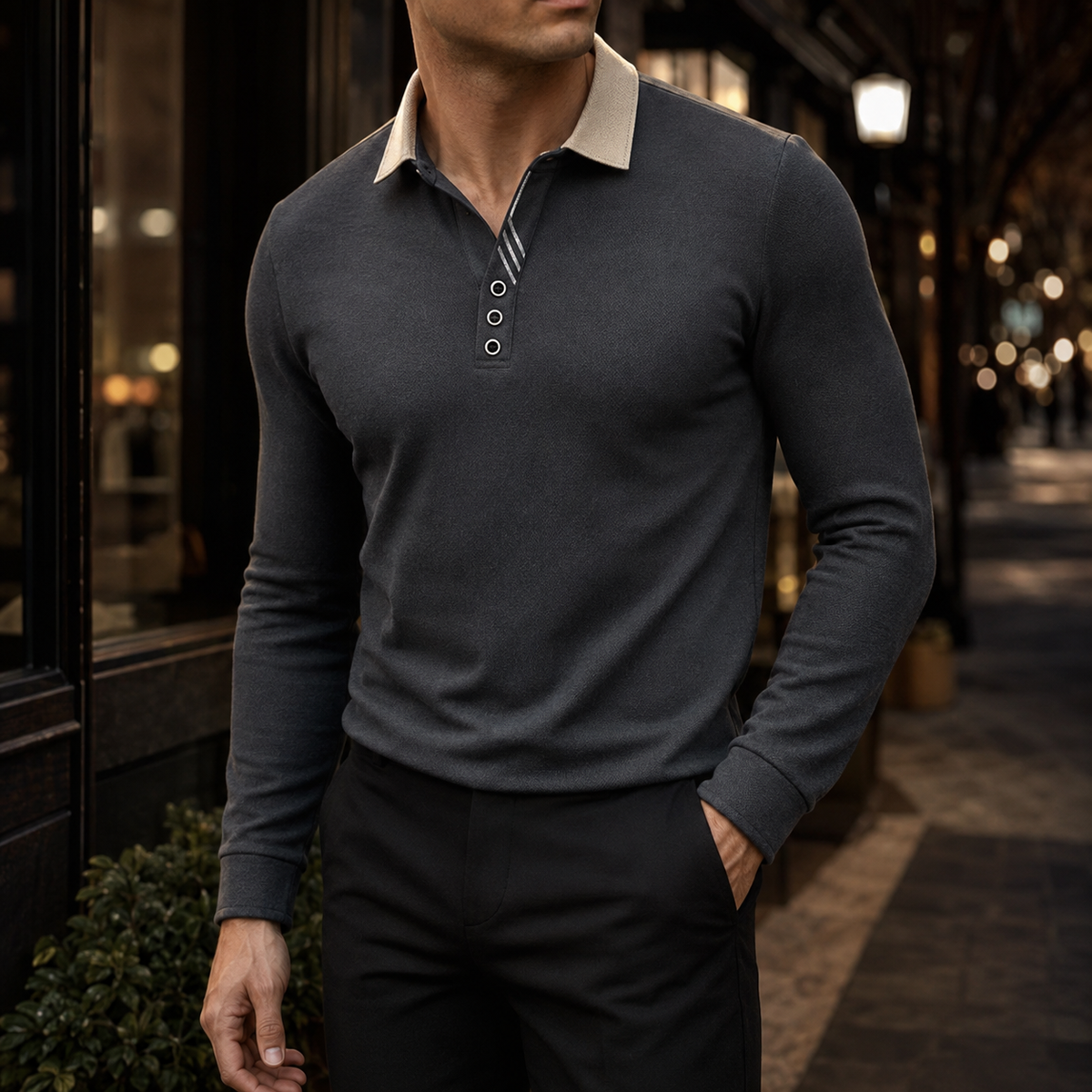 Fulvio | Polo de Manga Larga con Cuello de Contraste