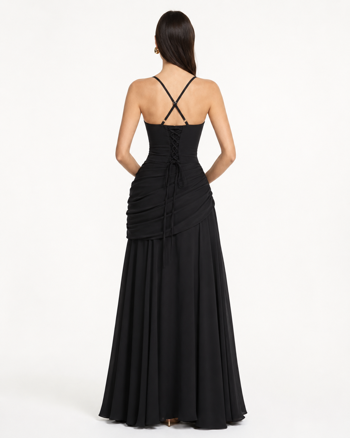 ENIE | Vestido largo con escote cuadrado fruncido