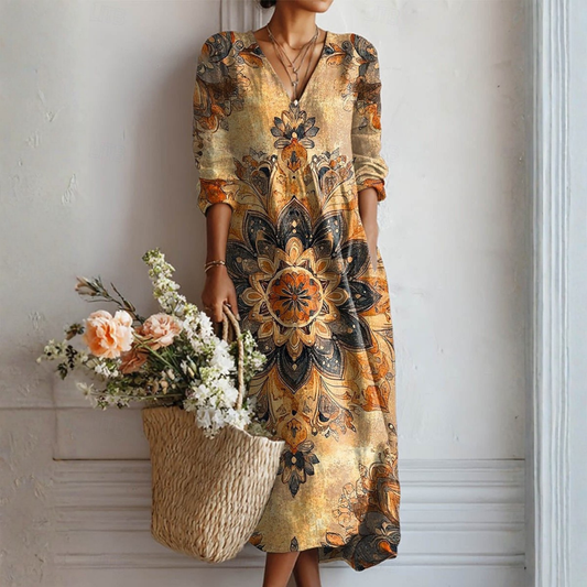 Vestido con estampado floral y elegancia natural Dora