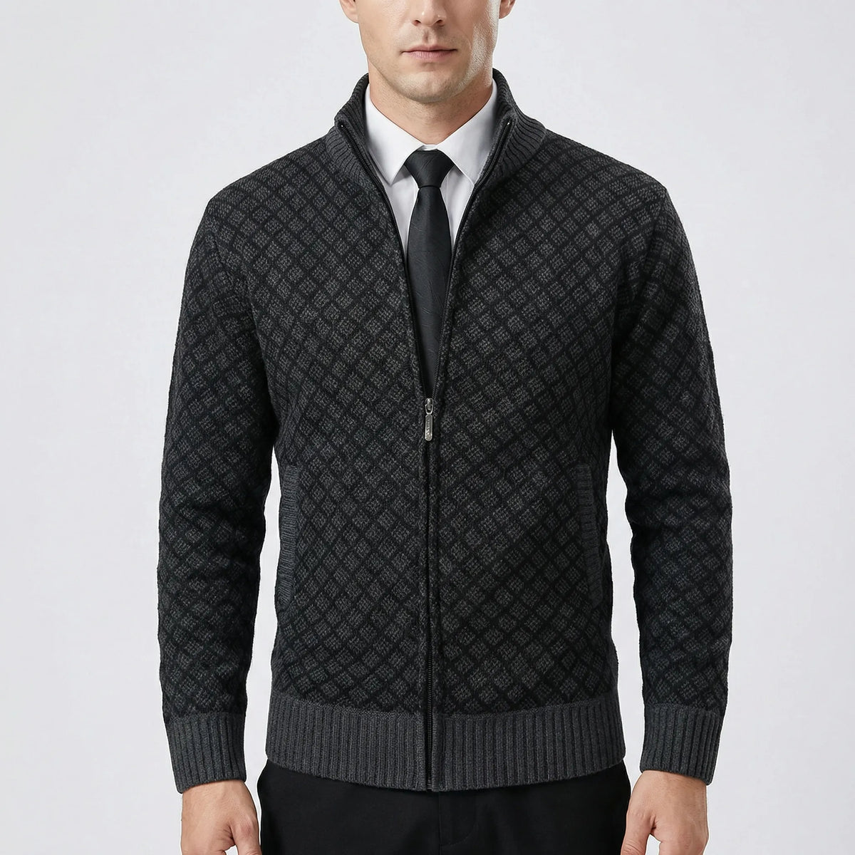 Cárdigan de punto de hombre | Con cremallera y cuello alto