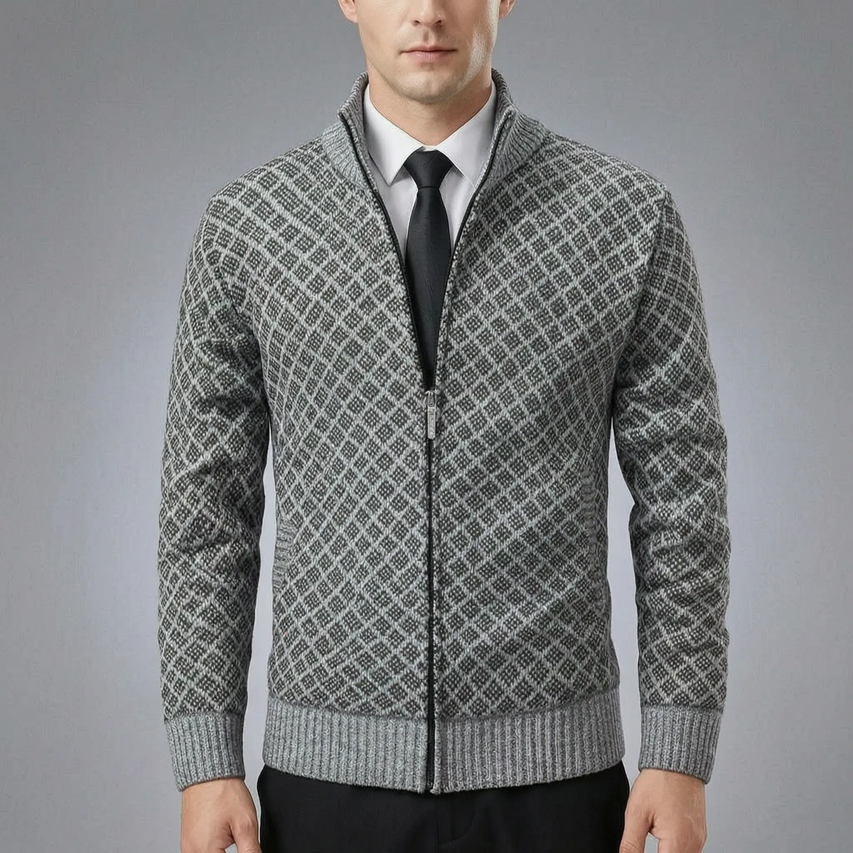 Cárdigan de punto de hombre | Con cremallera y cuello alto