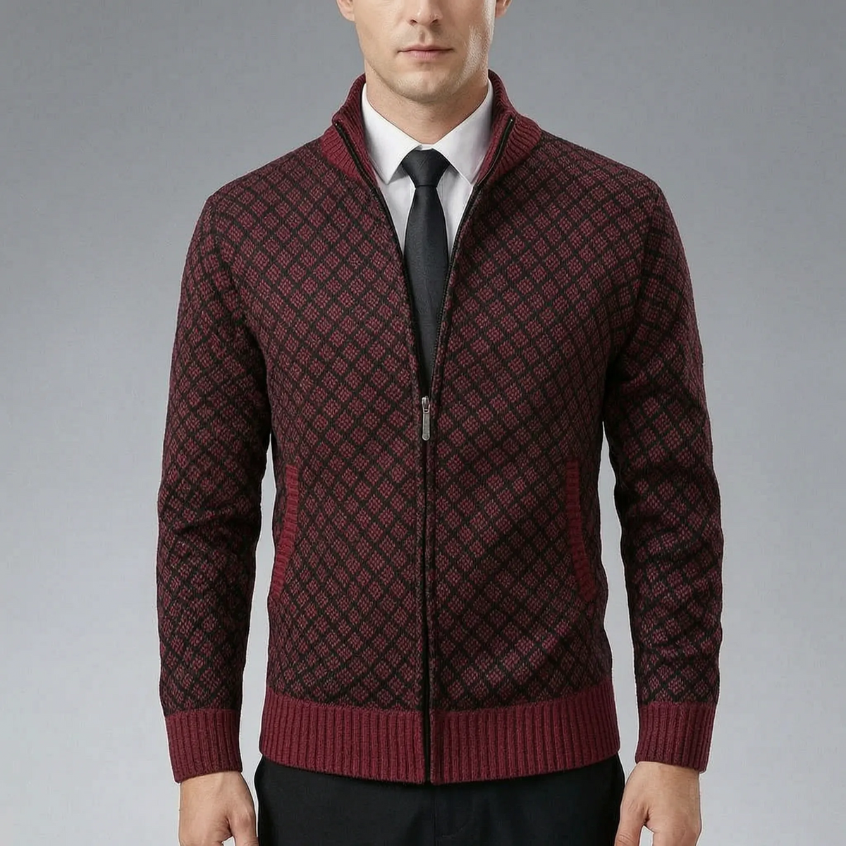 Cárdigan de punto de hombre | Con cremallera y cuello alto