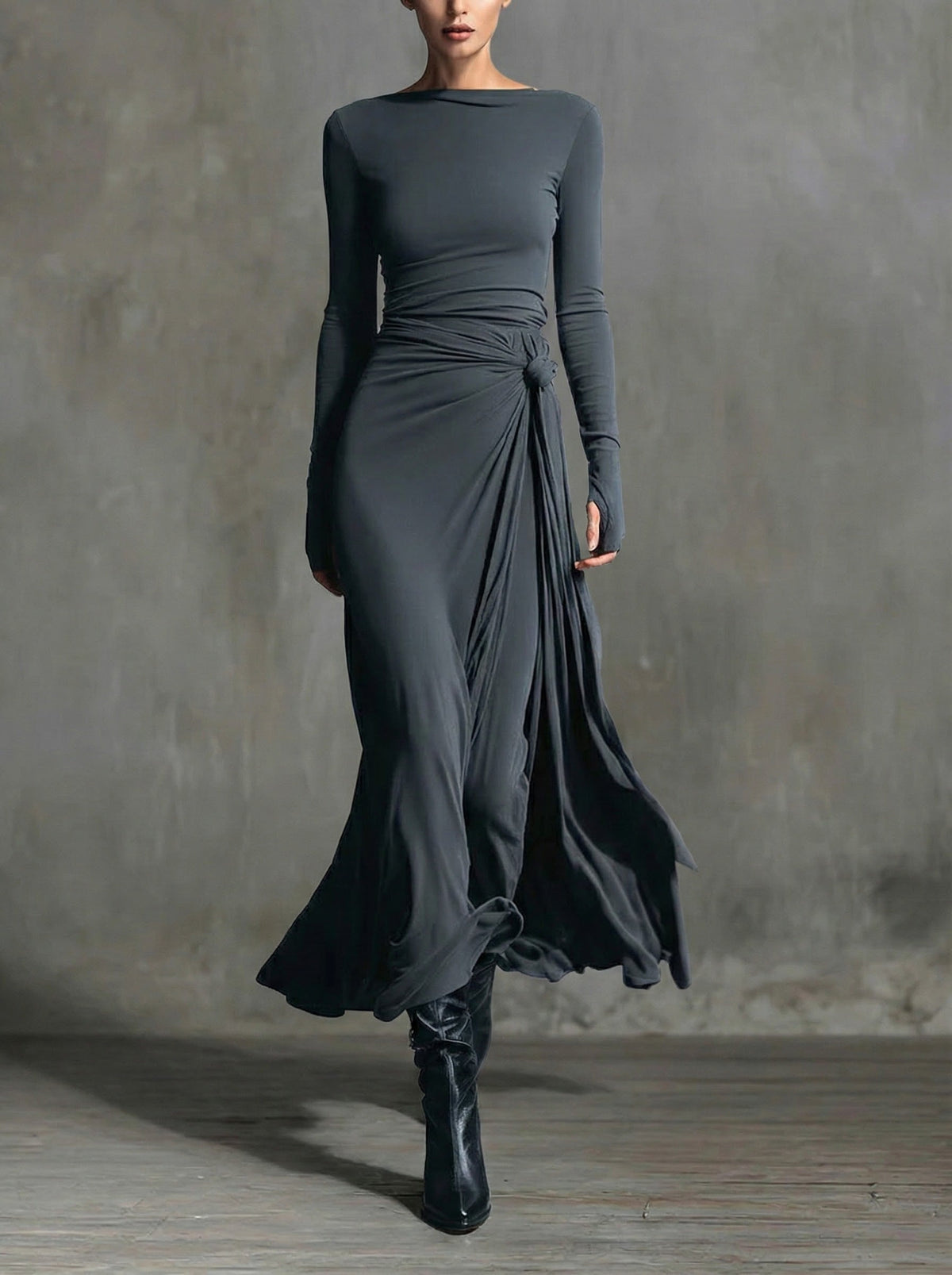Naomie | Vestido maxi con nudo de seda