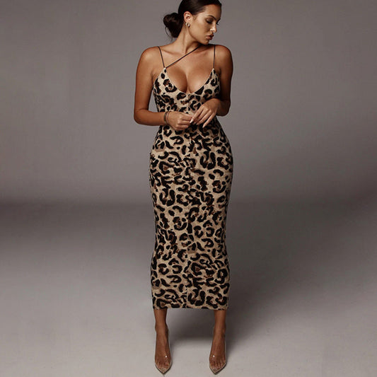 Ahinara - Vestido midi con estampado de leopardo