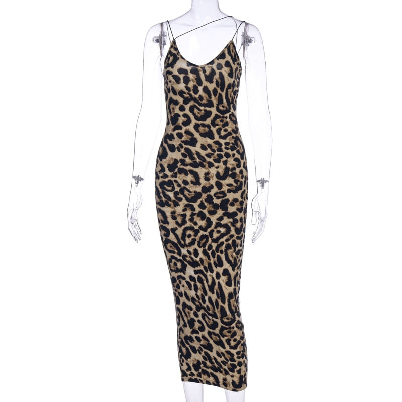 Ahinara - Vestido midi con estampado de leopardo
