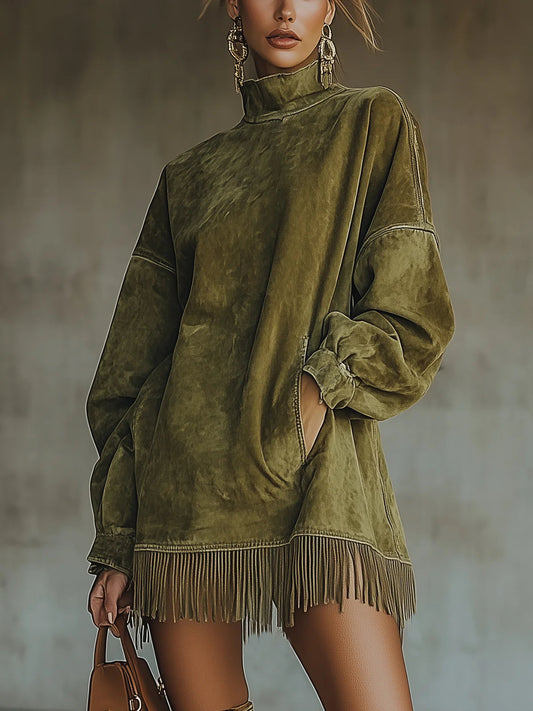 Gabrielle | Vestido de cuello alto con flecos