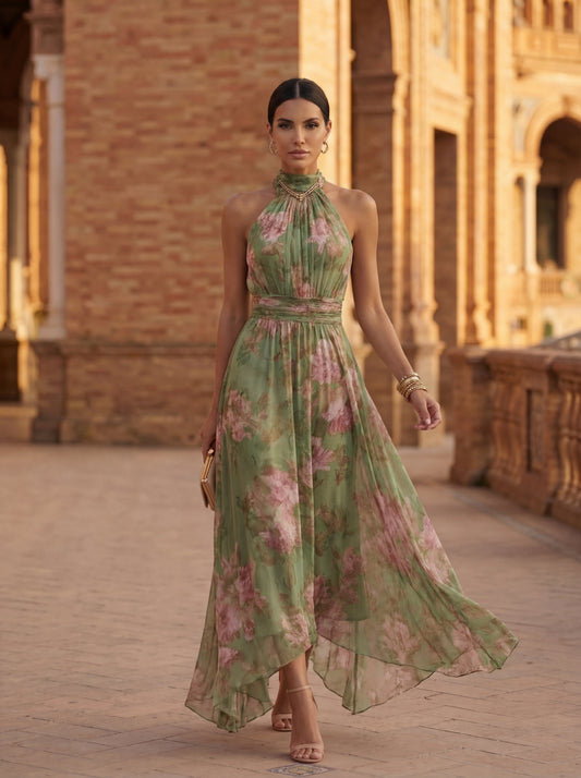 Carla | Vestido elegante fluido con estampado floral