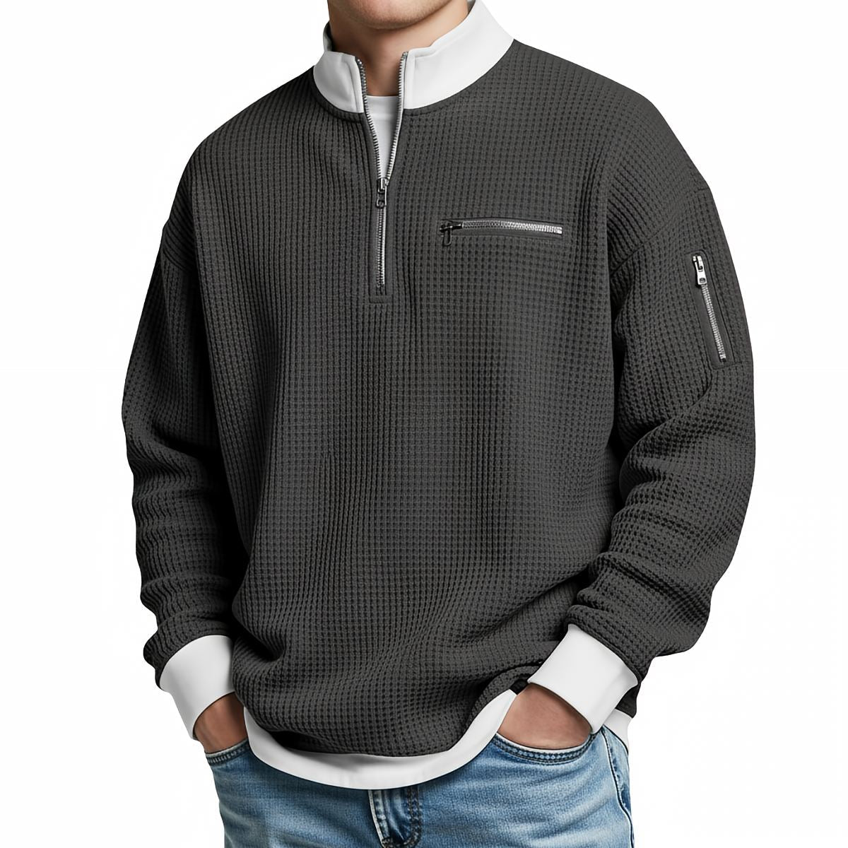 Jersey de hombre | Jersey de punto gofrado con media cremallera