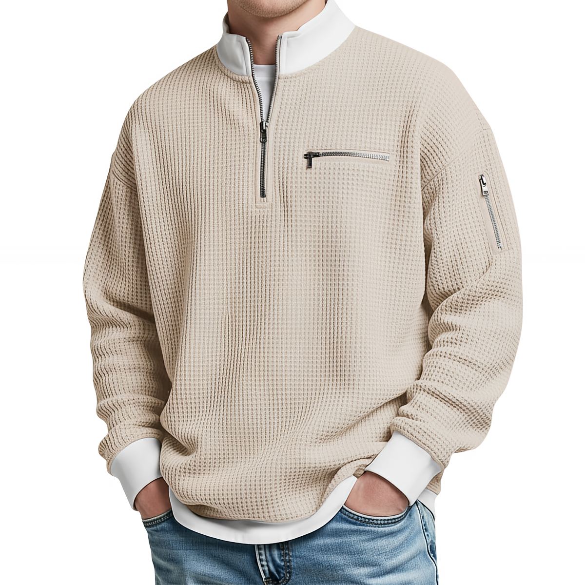 Jersey de hombre | Jersey de punto gofrado con media cremallera