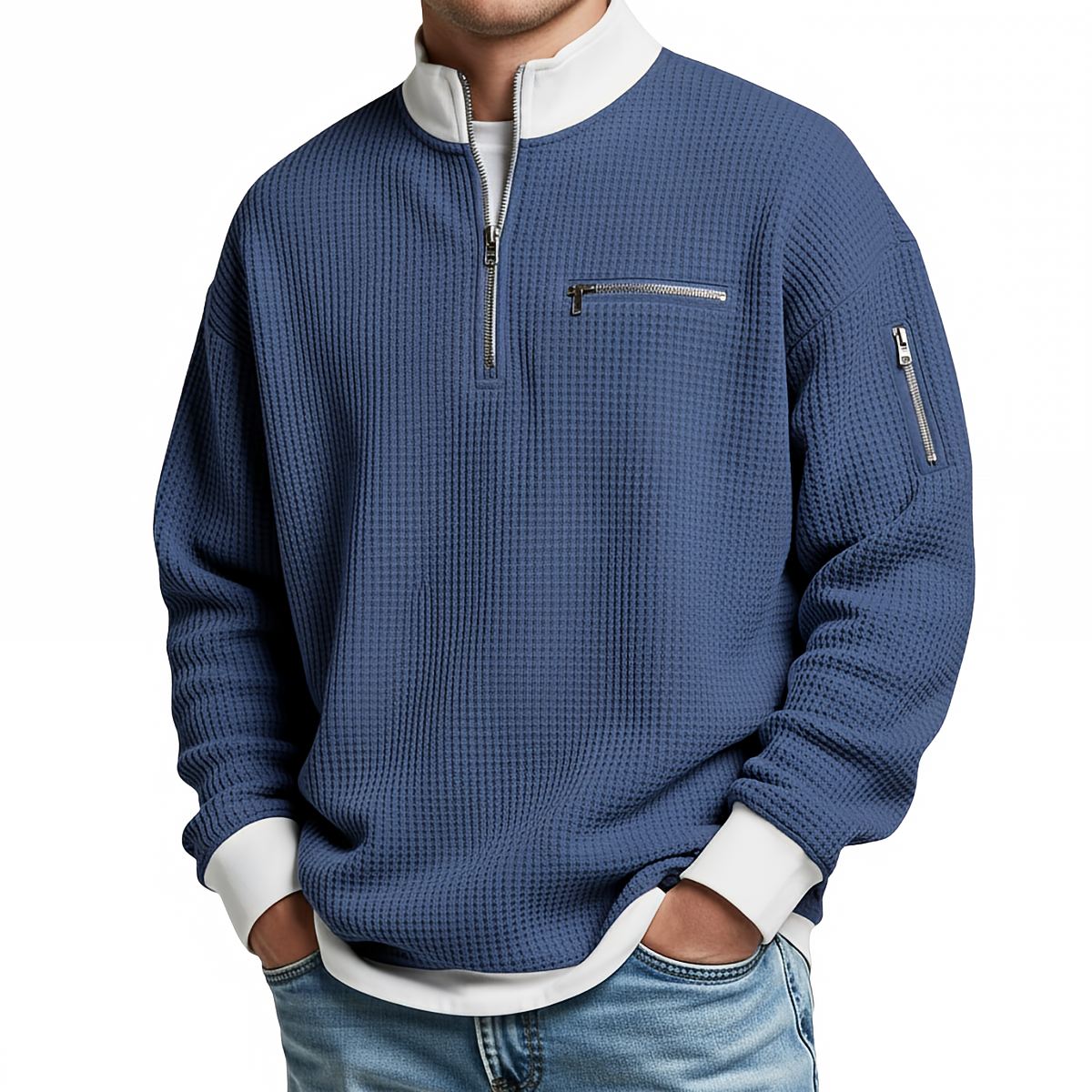 Jersey de hombre | Jersey de punto gofrado con media cremallera