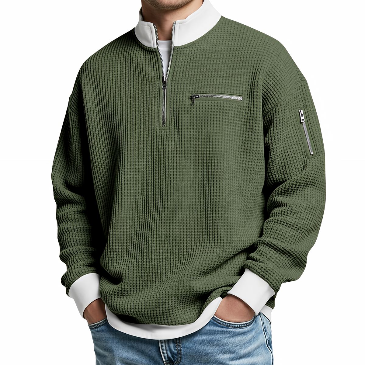 Jersey de hombre | Jersey de punto gofrado con media cremallera