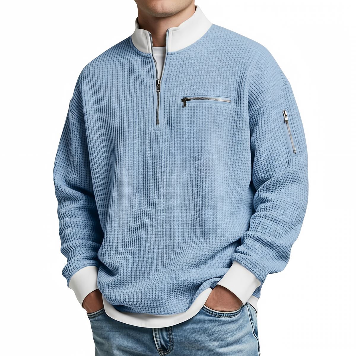 Jersey de hombre | Jersey de punto gofrado con media cremallera