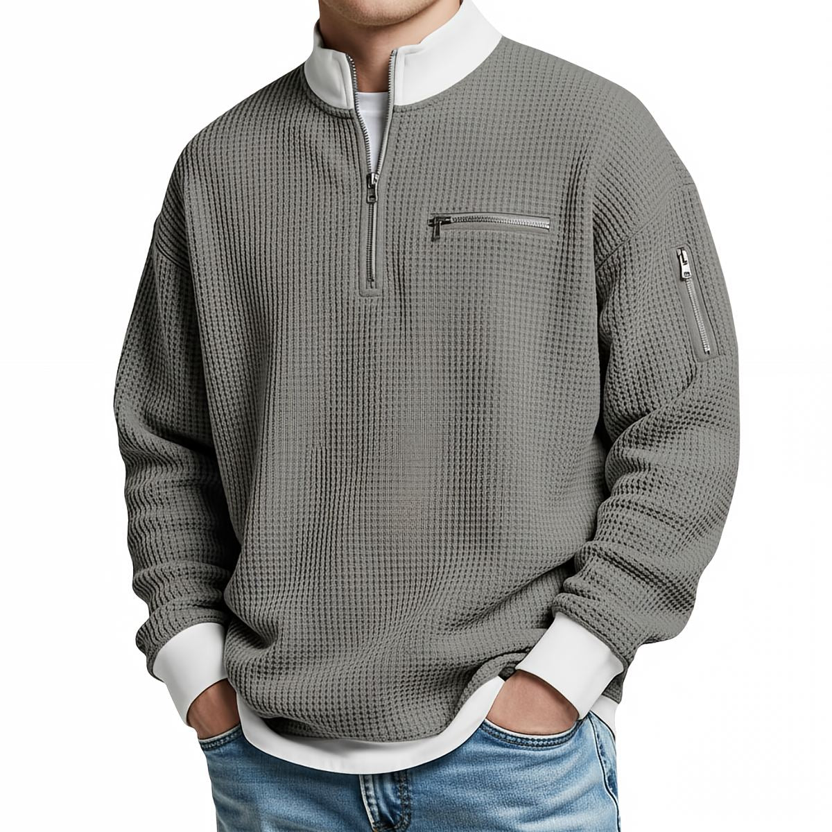 Jersey de hombre | Jersey de punto gofrado con media cremallera
