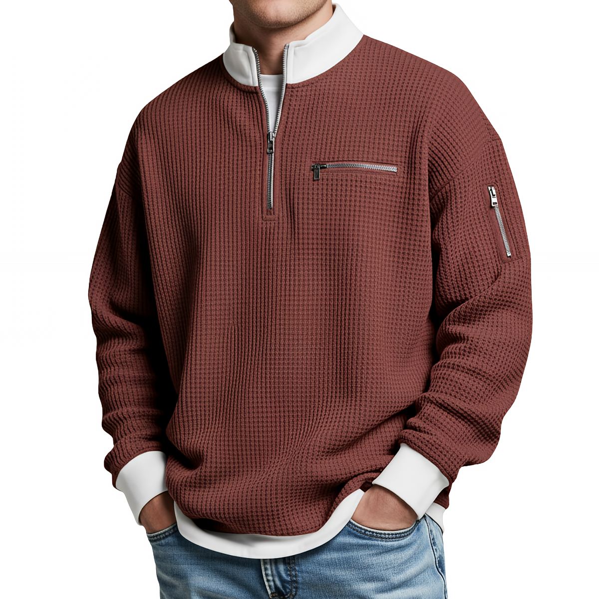 Jersey de hombre | Jersey de punto gofrado con media cremallera