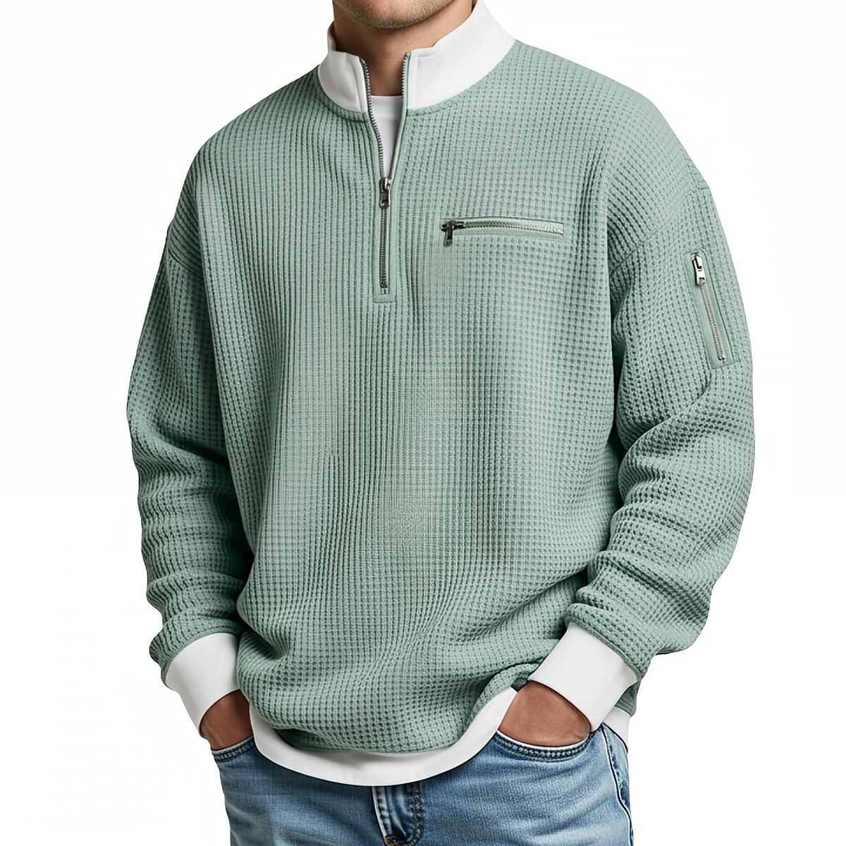Jersey de hombre | Jersey de punto gofrado con media cremallera